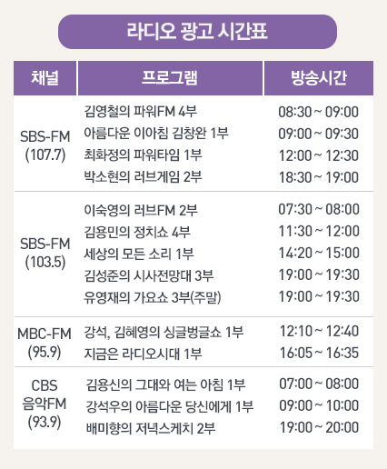 라디오 광고 시간표