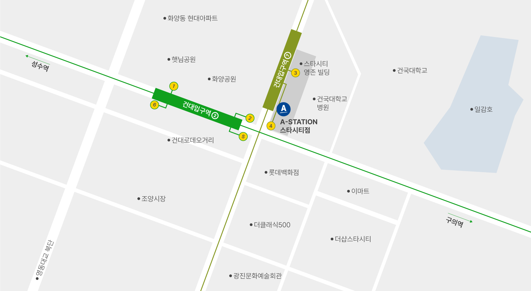 건대입구 7호선 4번출구 - A-station 스타시티점 약도