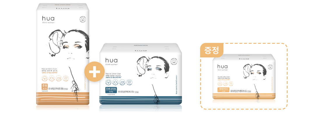 후아 내추럴 순면커버 생리대 중형, 후아 내추럴 순면커버 오버나이트, 후아 내추럴 순면커버 팬티라이너 제품 이미지