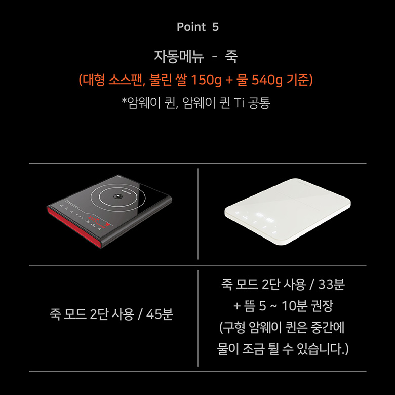 Point 5 자동메뉴 - 죽 (대형 소스팬, 불린 쌀 150g + 물 540g 기준)