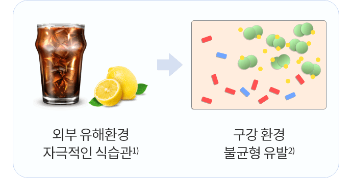 외부 유해환경 자극적인 식습관1) 구강 환경 불균형 유발