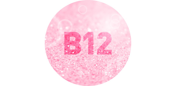 핑크 바탕에 B12 글자와 빛이 오버레이된 이미지