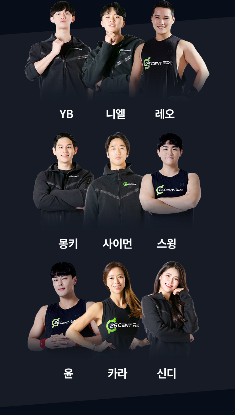 YB, 니엘, 레오, 몽키, 사이먼, 스윙, 윤, 카라, 신디 선생님