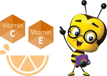 VitaminC, VitaminE를 함유를 설명하는 캐릭터 이미지