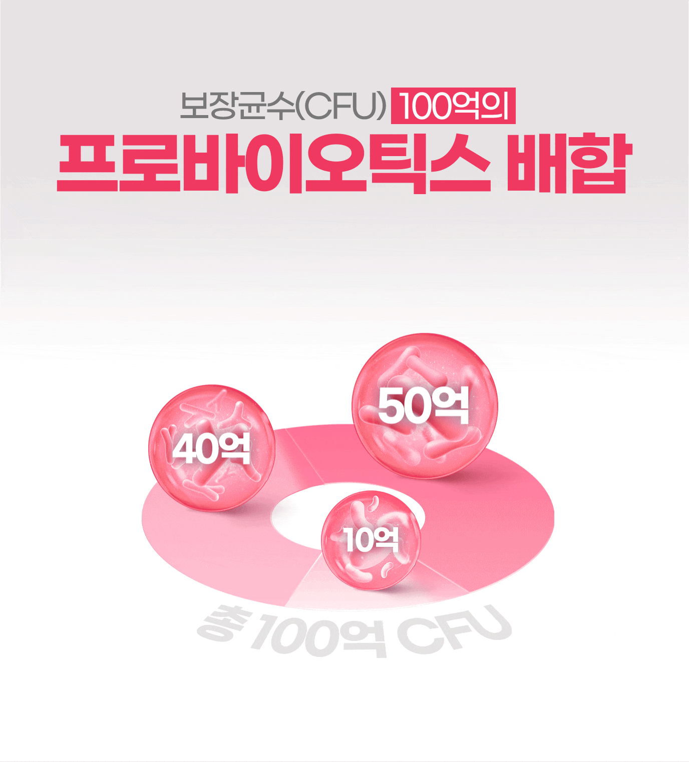 보장균수(CFU) 100억의 프로바이오틱스 배합 락토바실러스 아시도필러스 40억 / 락토바실러스 아시도필러스 50억 / 락토바실러스 아시도필러스 총 100억 CFU
