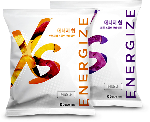 XS 에너지 칩 오렌지색 스위트 포테이토 50g(240kcal), XS 에너지 칩 퍼플 스위트 포테이토 50g(245kcal) 이미지