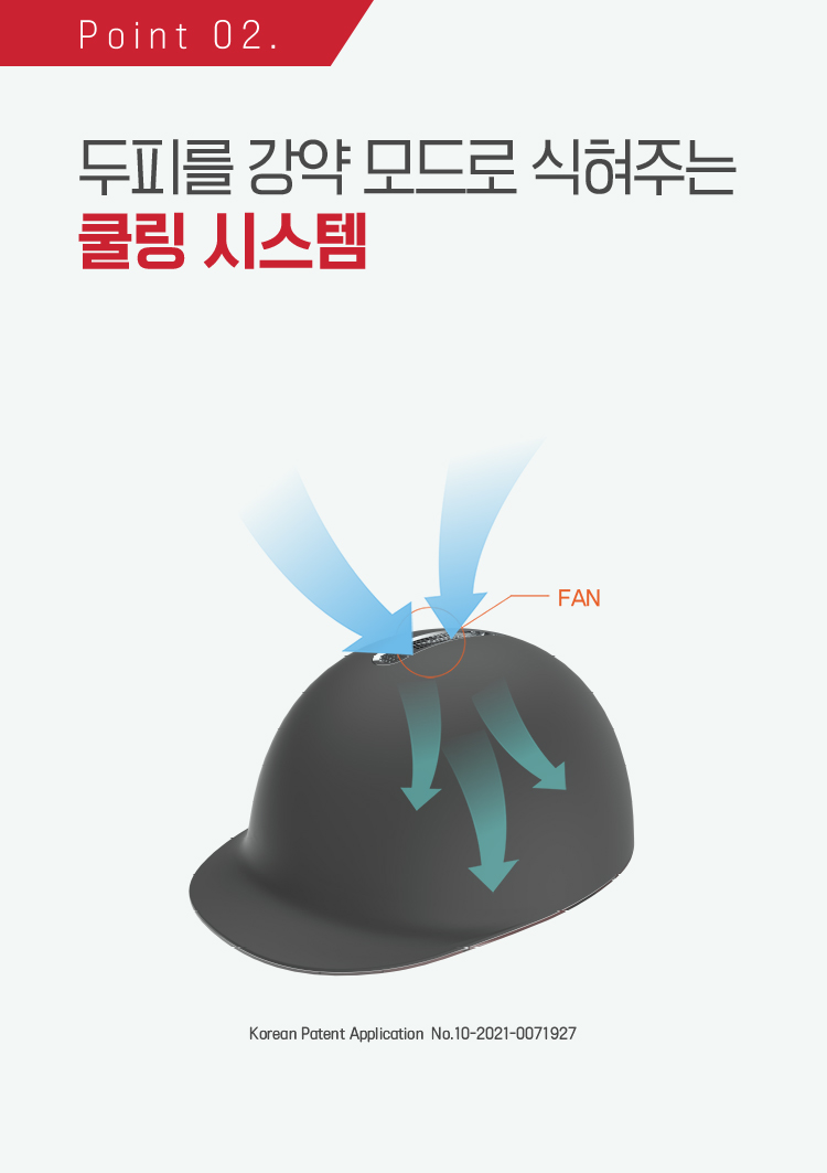 Point 02. 두피를 강약 모드로 식혀주는 쿨링 시스템. Korean Patent Application No. 10-2021-0071927